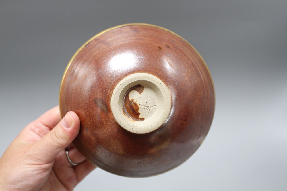 Three assorted Studio pottery vases and a bowl, possibly Japanese largest 14cm